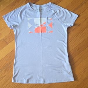 Under Armour Sky Blue Tee with Orange and White Graphic